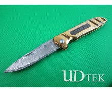 Gold titanium Damascus folding knife  limited edition  UDTEK01941